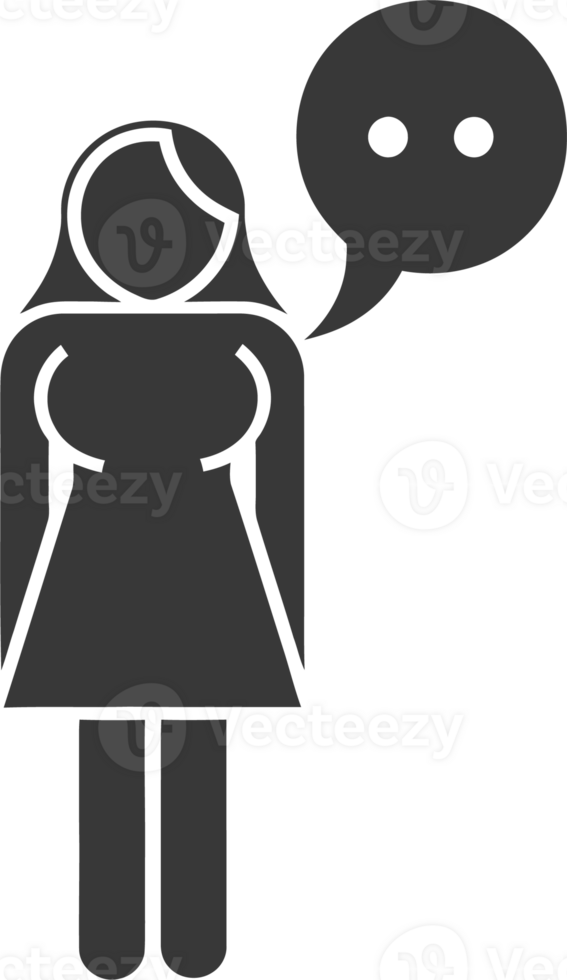 Simple black and white icon of a woman speaking png