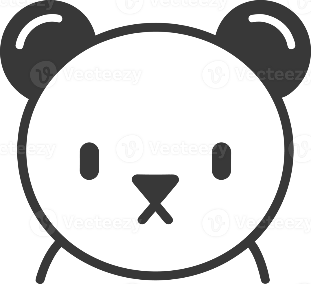 Simple Black and White Line Art Illustration of a Pandas Face png