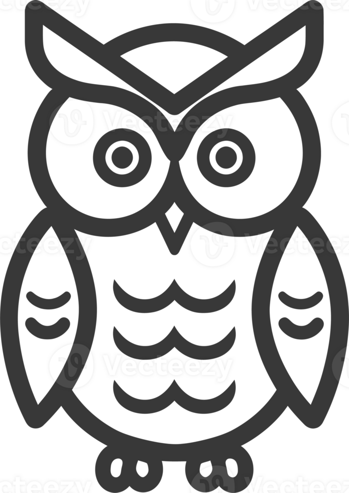 Simple Black and White Line Drawing of an Owl png