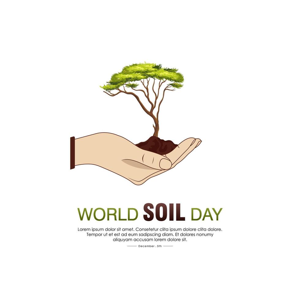Hands holding a plant growing on top of the soil, suitable for a World Soil Day poster vector