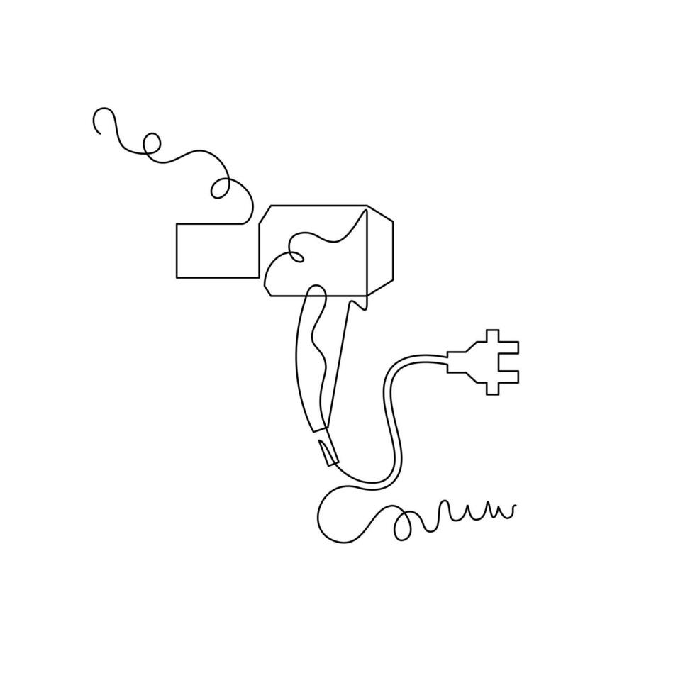 one line art hair dryer illustration. line art, one continuous line, simple, hand drawn and sketch style. for icons, symbols, signs or logos vector
