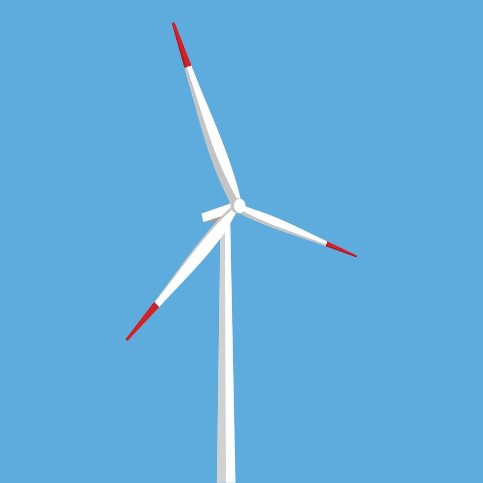 Wind turbine, wind generator isolated on blue background. vector