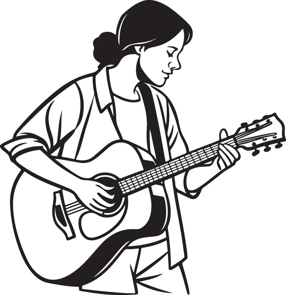 Unique Graphics of Girl Playing Guitar in Silhouette Form vector
