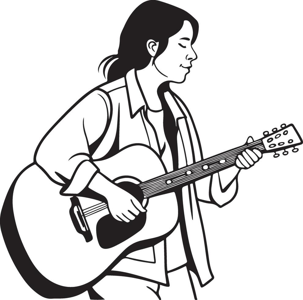 Stunning Illustration of Girl Playing Guitar Silhouette Style vector