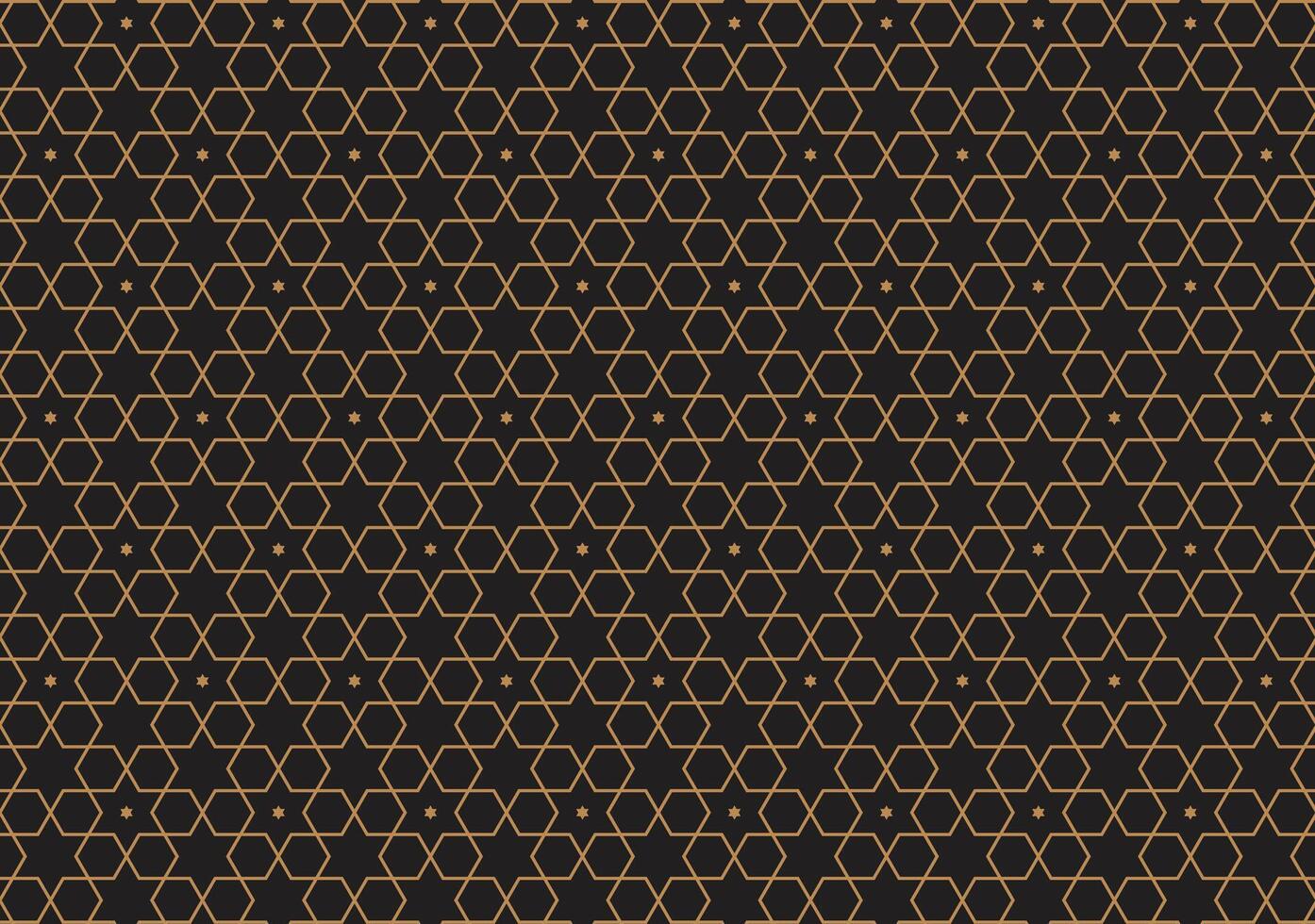 Abstract geometric Islamic pattern background with elegant gold lines on a deep black color. vector