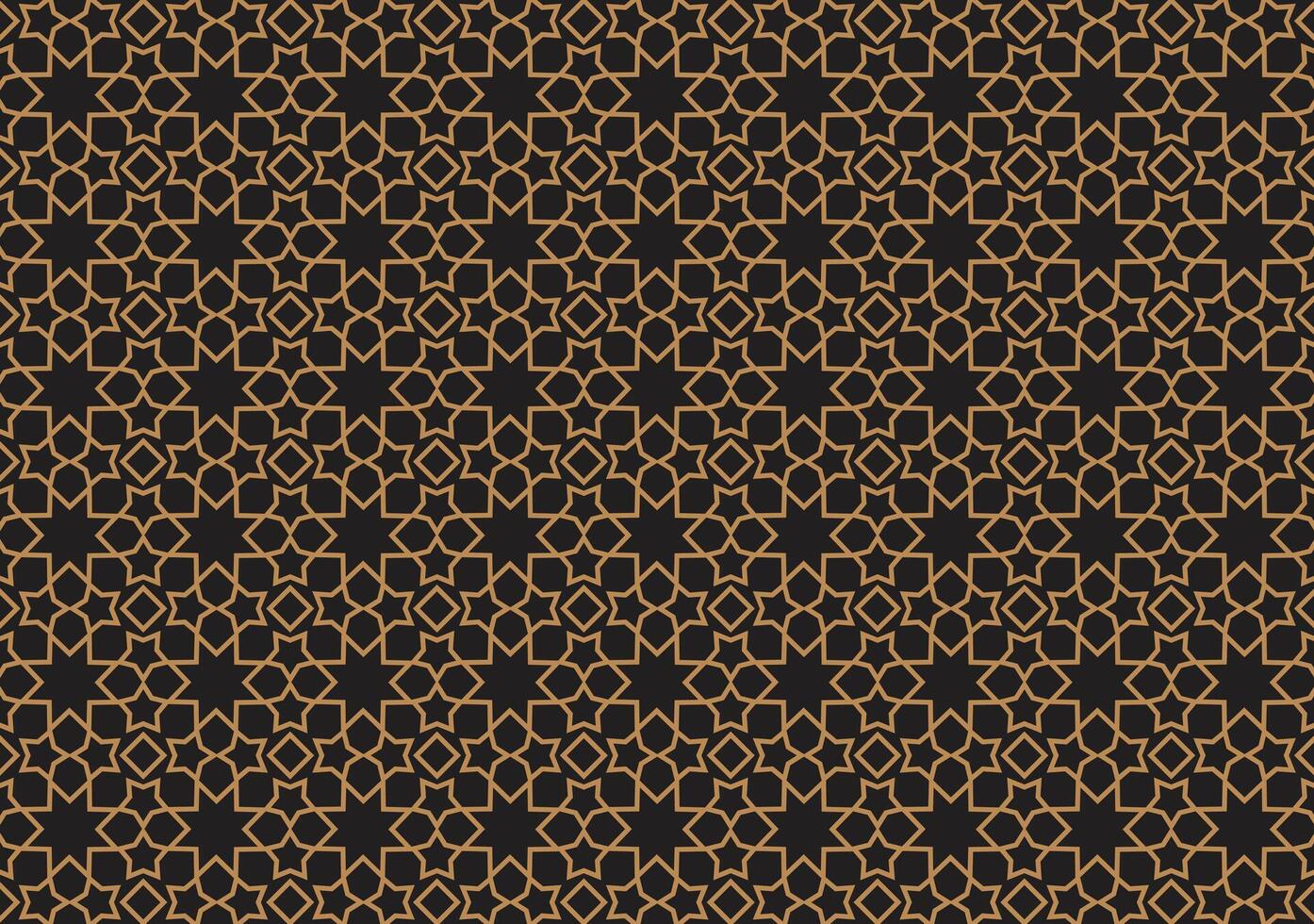 Abstract background featuring a geometric Islamic pattern with gold lines on a black color base. vector
