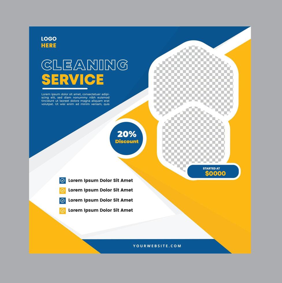 Corporate office and house cleaning service business promotion social media post or web banner template design. Pro vector