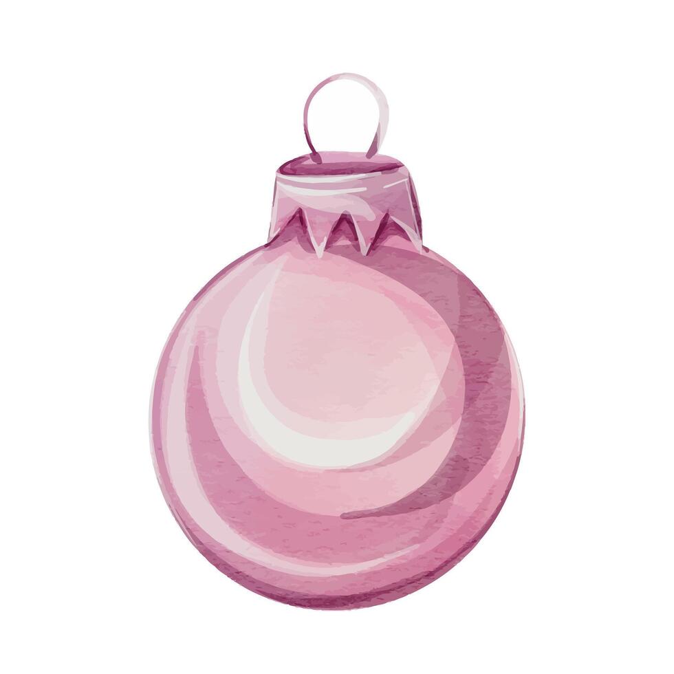 Watercolor Christmas pink ball, isolated. For the decoration of postcards, New Year posters, advertising. clip art vector