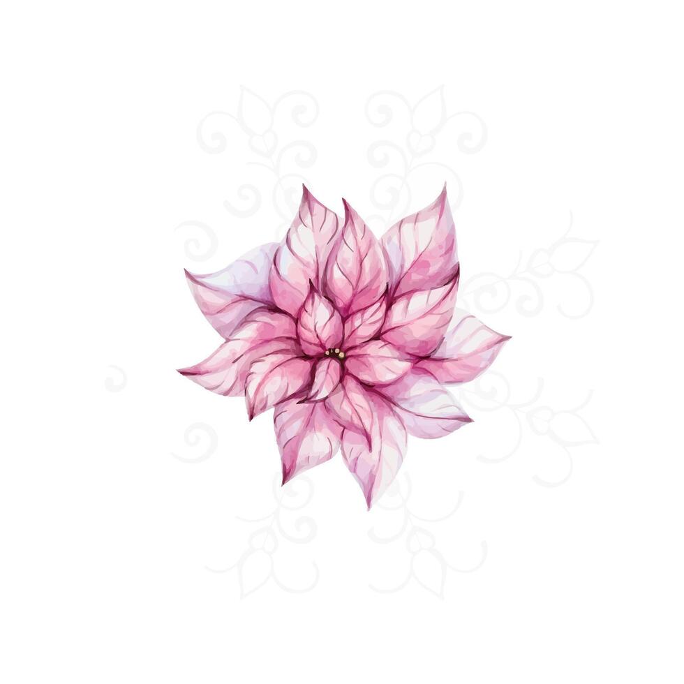 Red poinsettia flower with openwork snowflake. Christmas romantic watercolor illustration hand drawn for design, printing, greeting cards. clip art vector