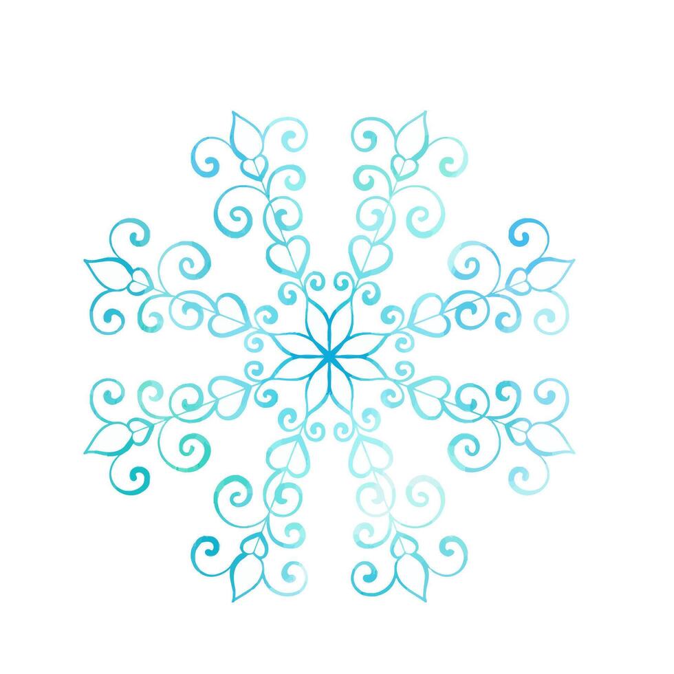 Watercolor openwork snowflake. Frost crystals drawn by hand. Hand painted drawing isolated on white background. clip art vector