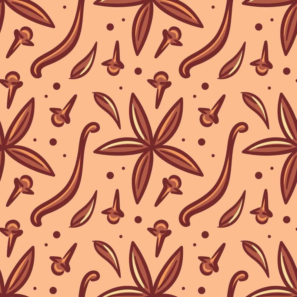 Spice pattern. Star anise, cloves and vanilla. An Elegant Floral Pattern Design that is Perfect for Textiles and Beautiful Background. For wallpaper, fabric, wrapping vector