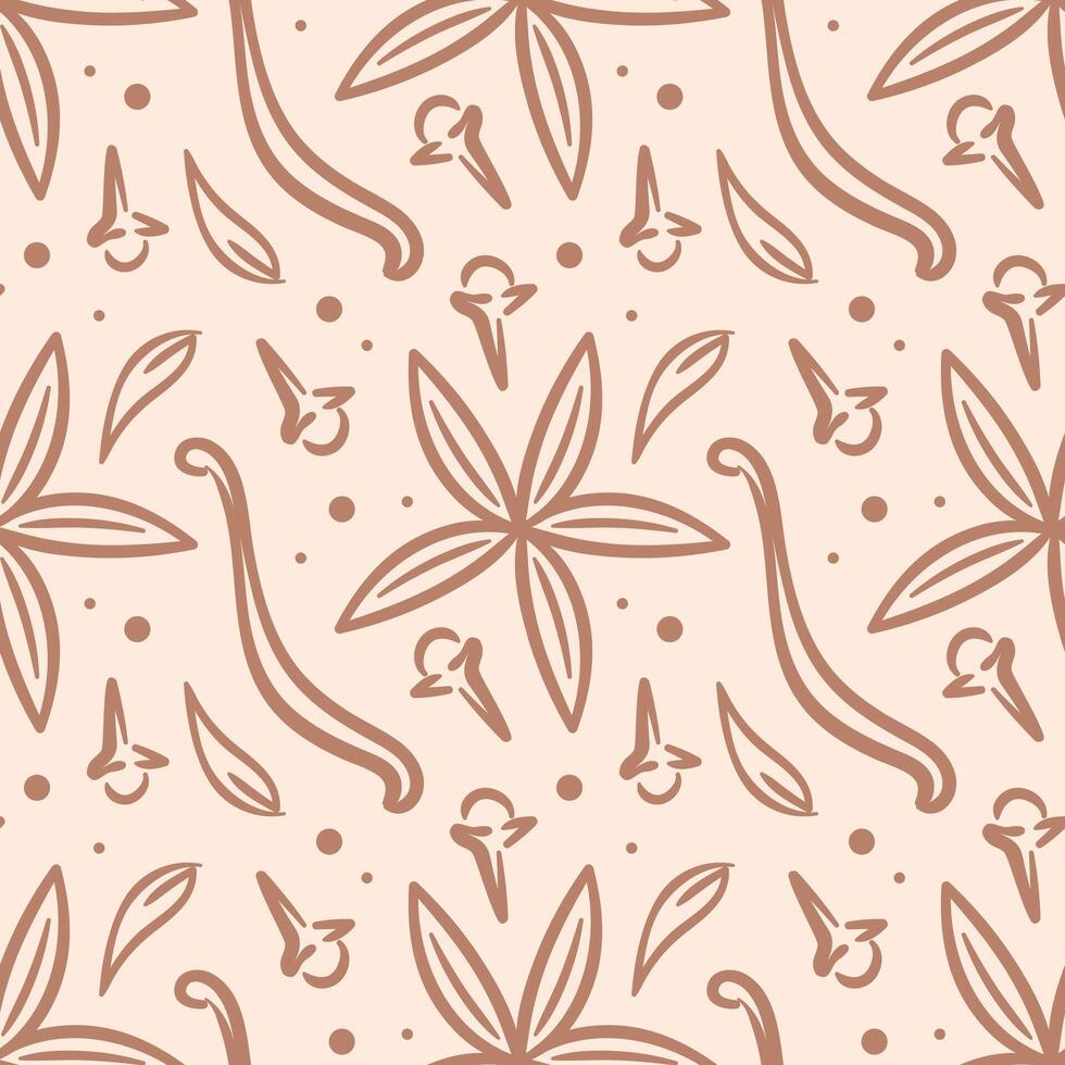 Spice pattern. Star anise, cloves and vanilla. illustration in sketch style. For wallpaper, fabric, wrapping, background. vector