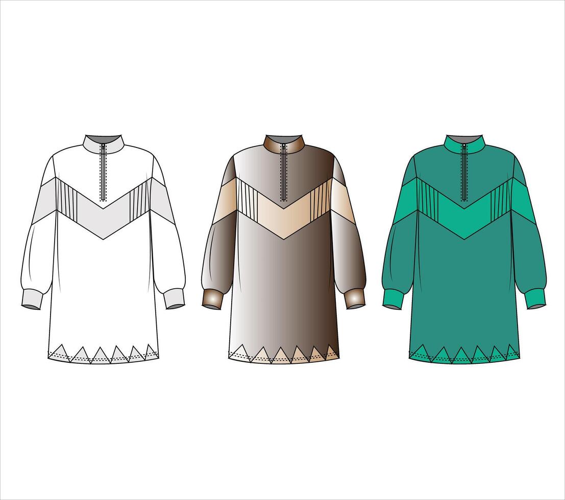 Flat sketch Unisex Oversize Sweatshirt dress with color vector