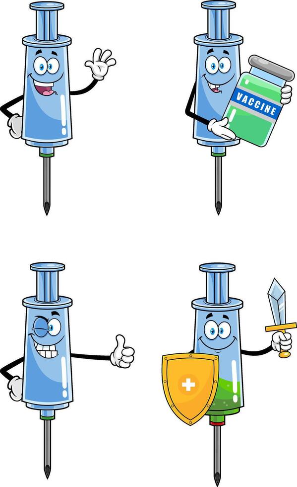 Syringe Vaccine Cartoon Character Series. Collection Set vector