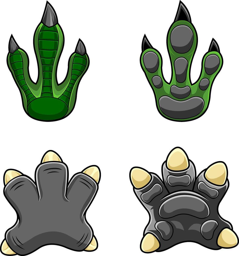 Dinosaurs Paw With Claws Print Logo Design. Hand Drawn Collection Set vector
