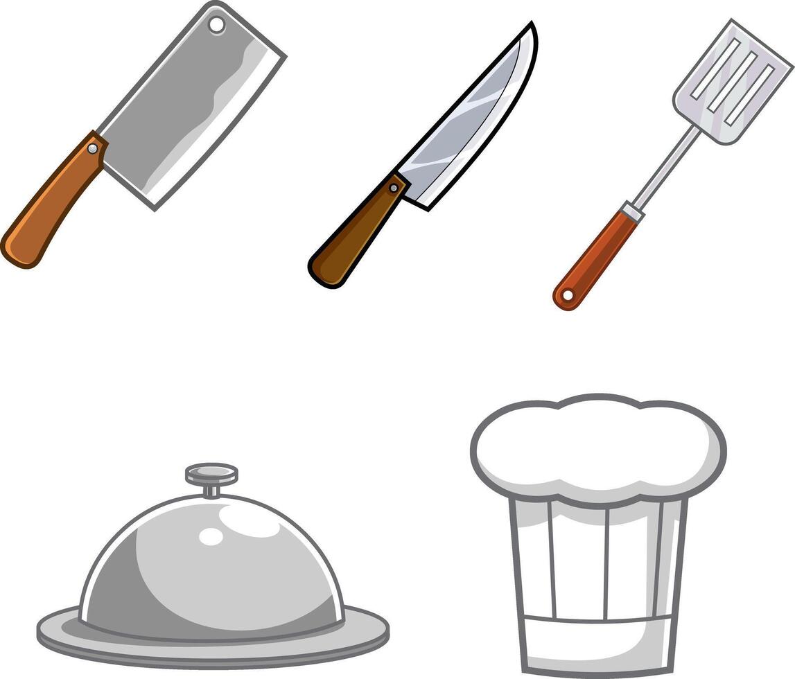 Cartoon Kitchen Tools And Equipments. Hand Drawn Collection Set vector