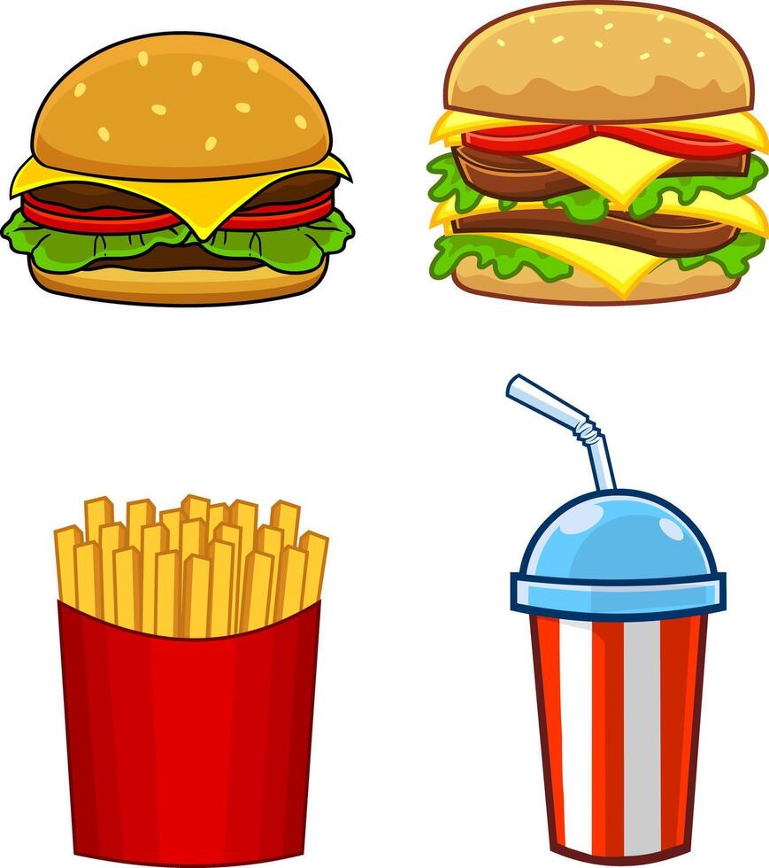 Cartoon Fast Foods. Hand Drawn Collection Set vector