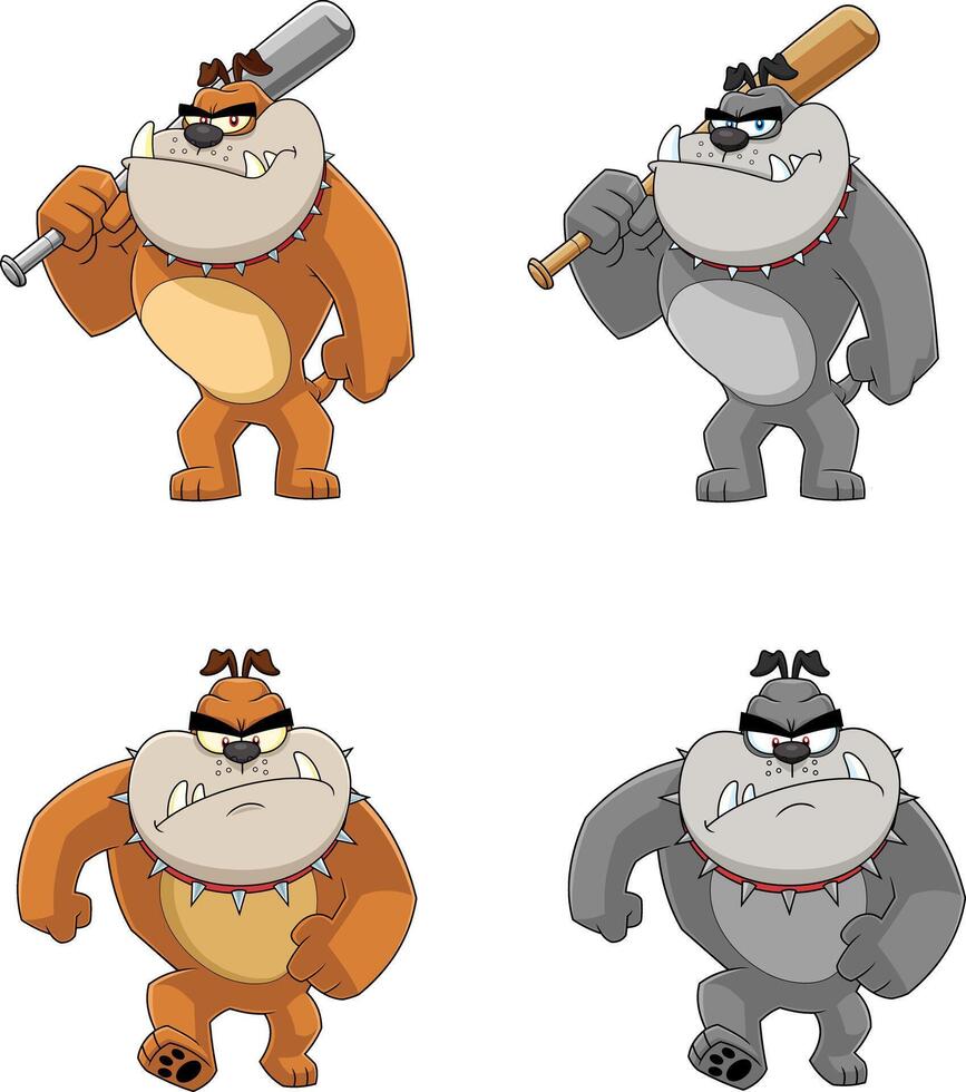 Bulldog Cartoon Mascot Characters. Hand Drawn Collection Set vector