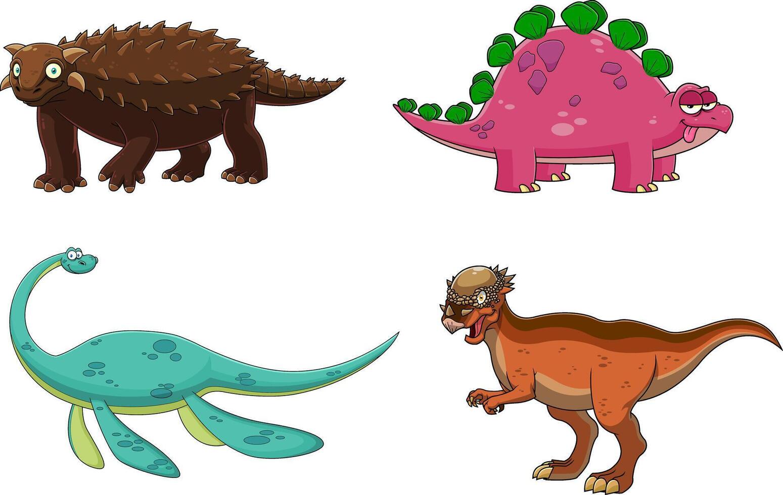 Dinosaur Cartoon Characters. Hand Drawn Collection Set vector