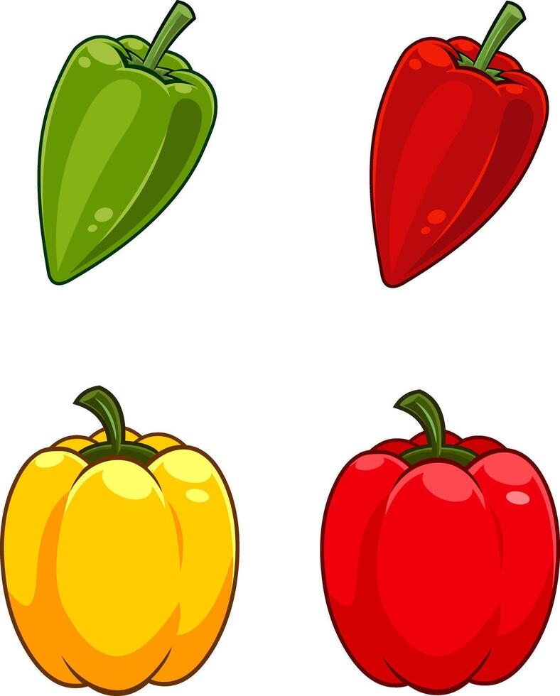 Cartoon Peppers Vegetable Food. Hand Drawn Collection Set vector