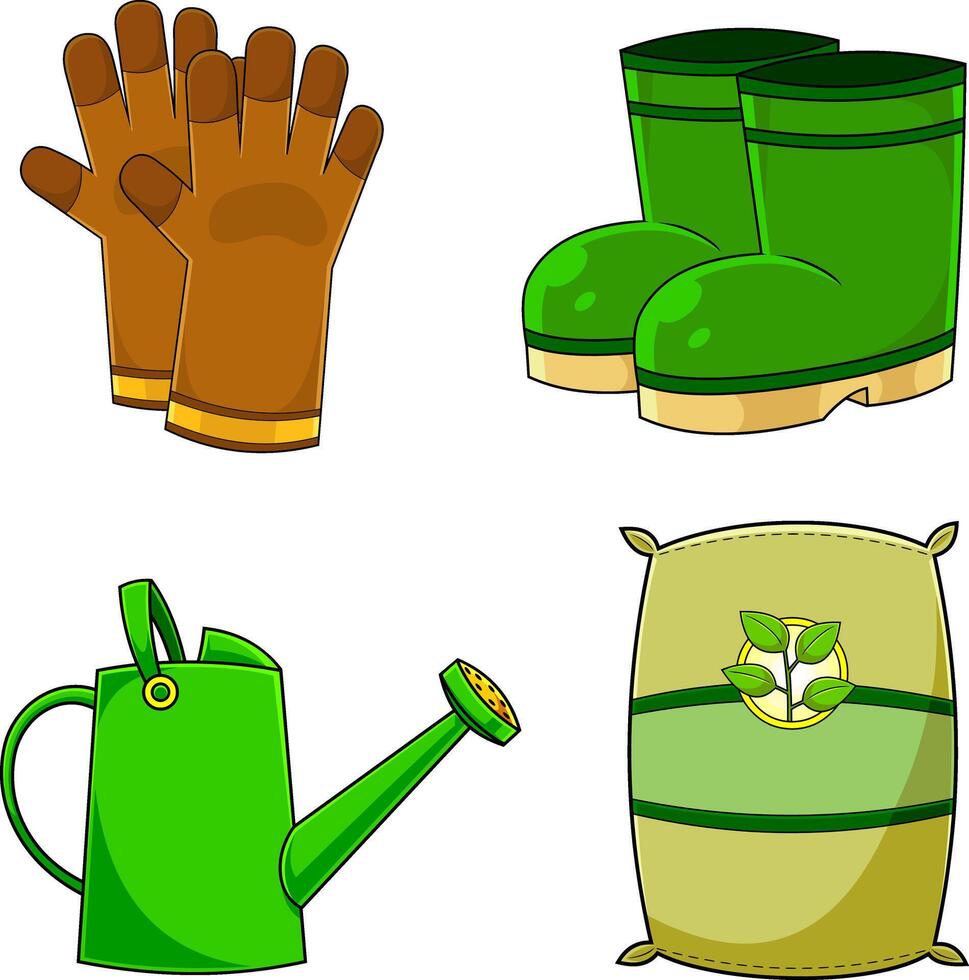 Cartoon Gardener Tools. Hand Drawn Collection Set vector