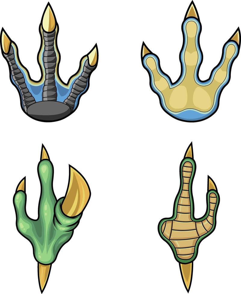 Dinosaurs Paw With Claws Print Logo Design. Hand Drawn Collection Set Isolated On White Background vector