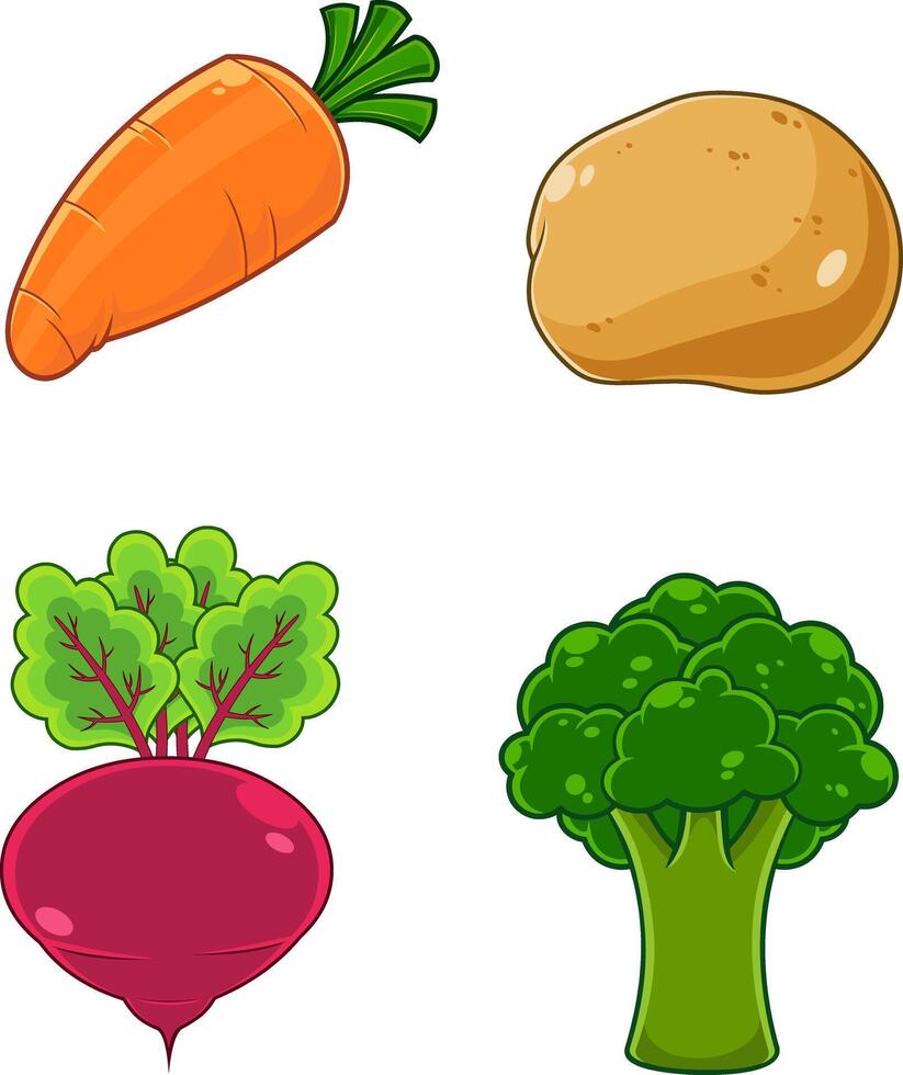 Cartoon Vegetable Food. Hand Drawn Collection Set vector