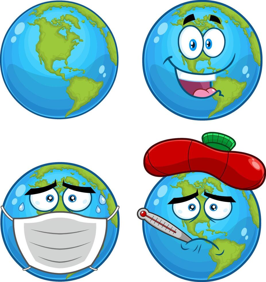 Earth Globe Cartoon Character. Collection Set Isolated On White Background vector