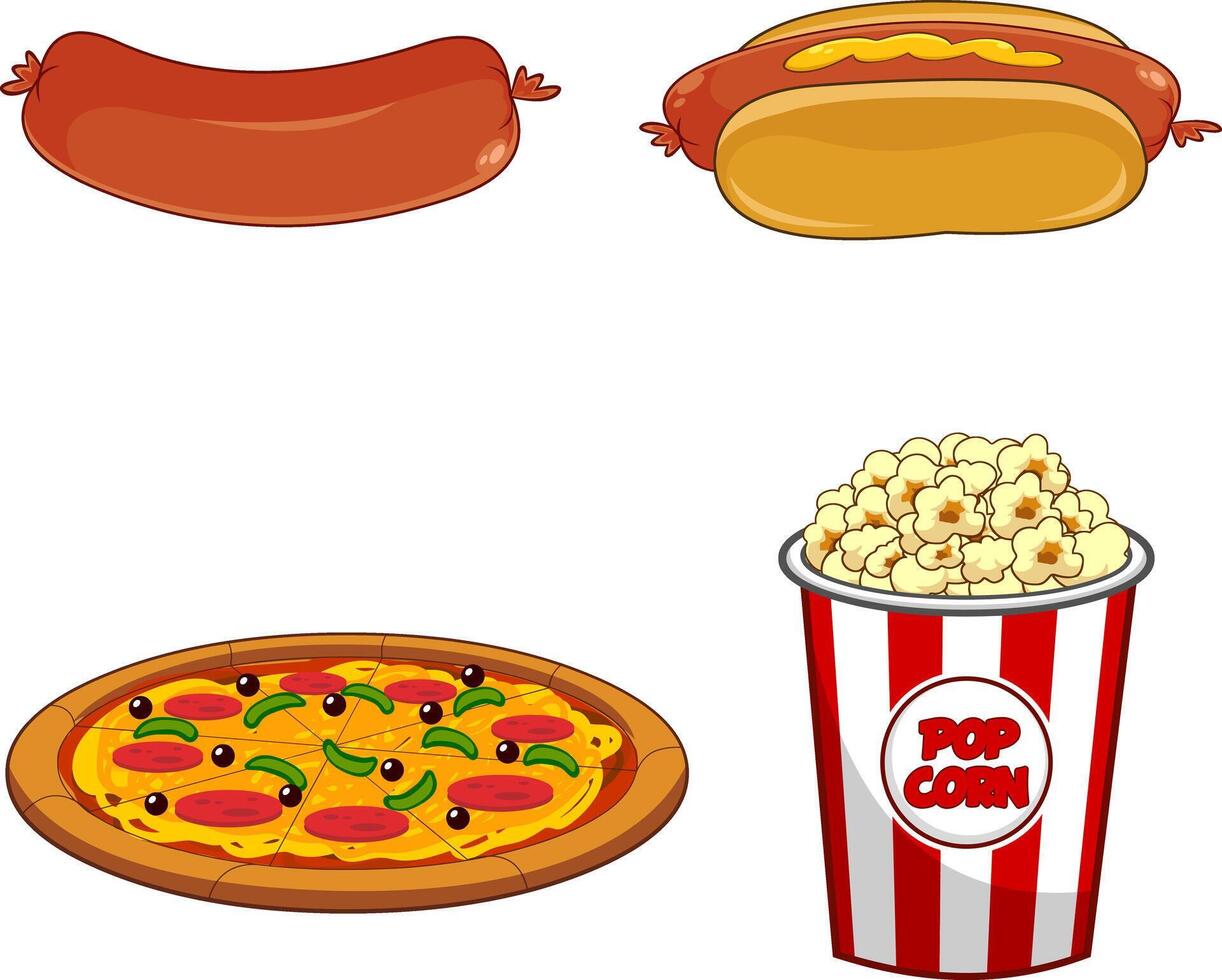Cartoon Fast Foods. Hand Drawn Collection Set Isolated On White Background vector