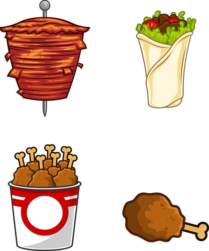 Cartoon Fast Foods. Hand Drawn Collection Set Isolated On White Background vector