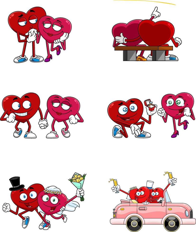 Red Heart Cartoon Character Series. Collection Set vector