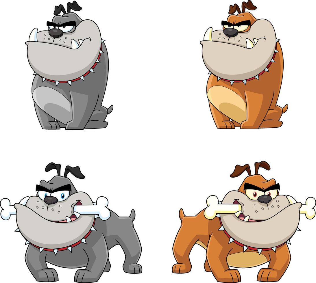 Bulldog Cartoon Mascot Characters. Hand Drawn Collection Set vector