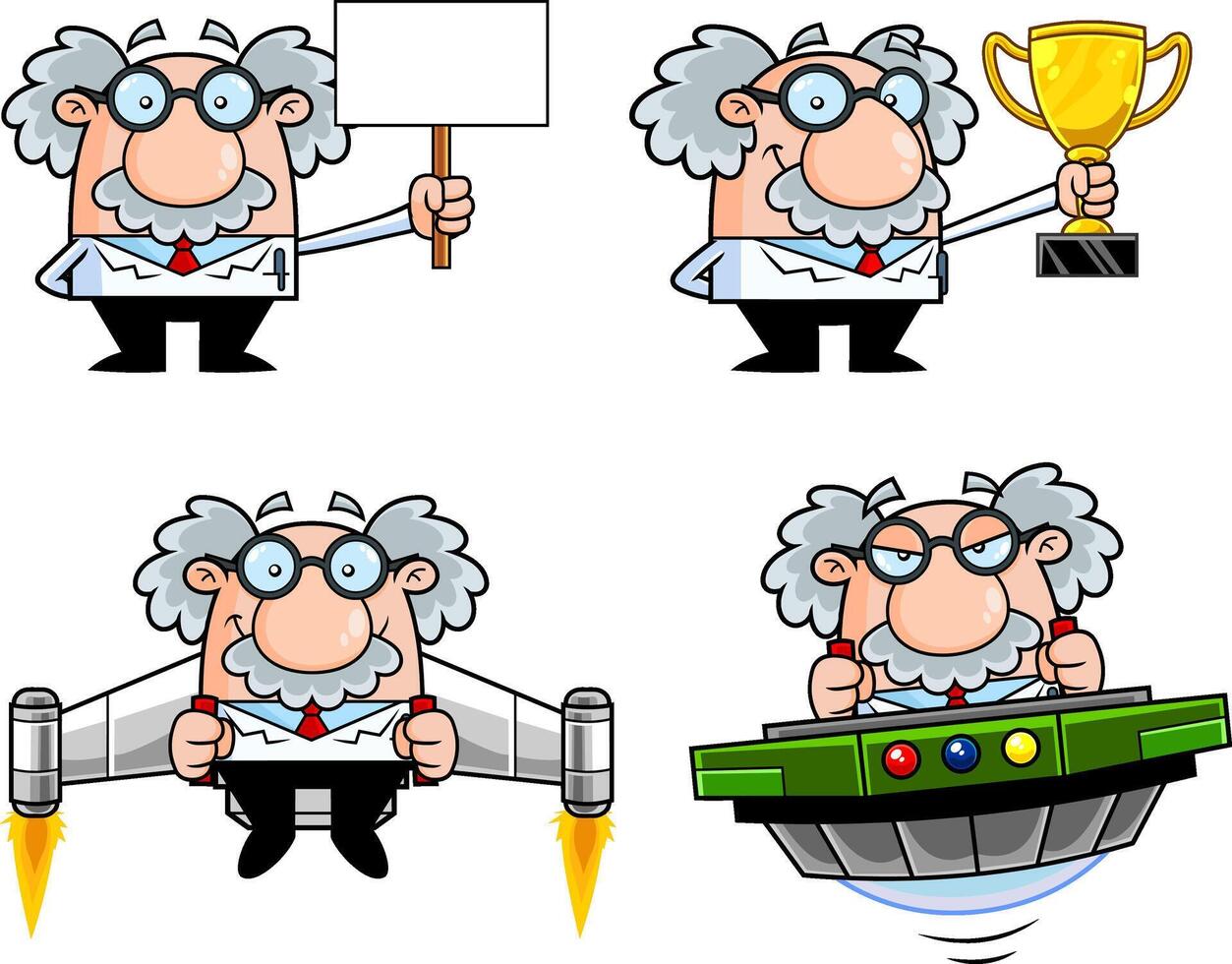 Science Professor Cartoon Character Poses. Collection Set vector