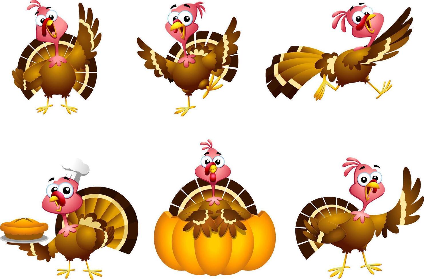 Turkey Baby Cartoon Character Flat Design. Collection Set vector