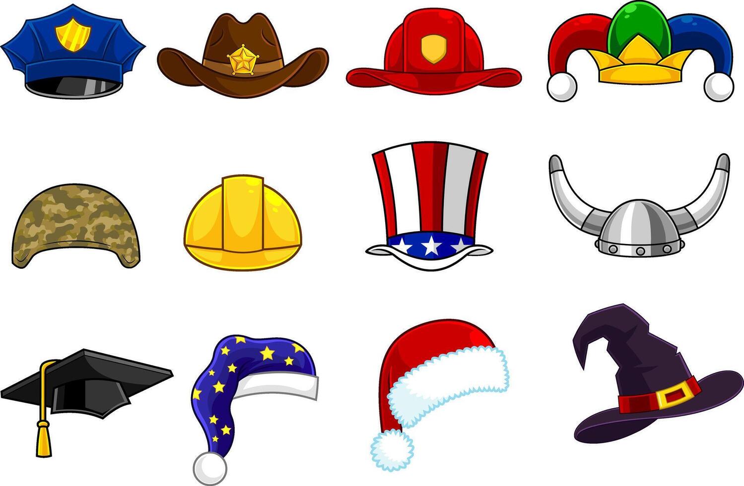 Cartoon Different Hat And Helmet. Hand Drawn Collection Set vector