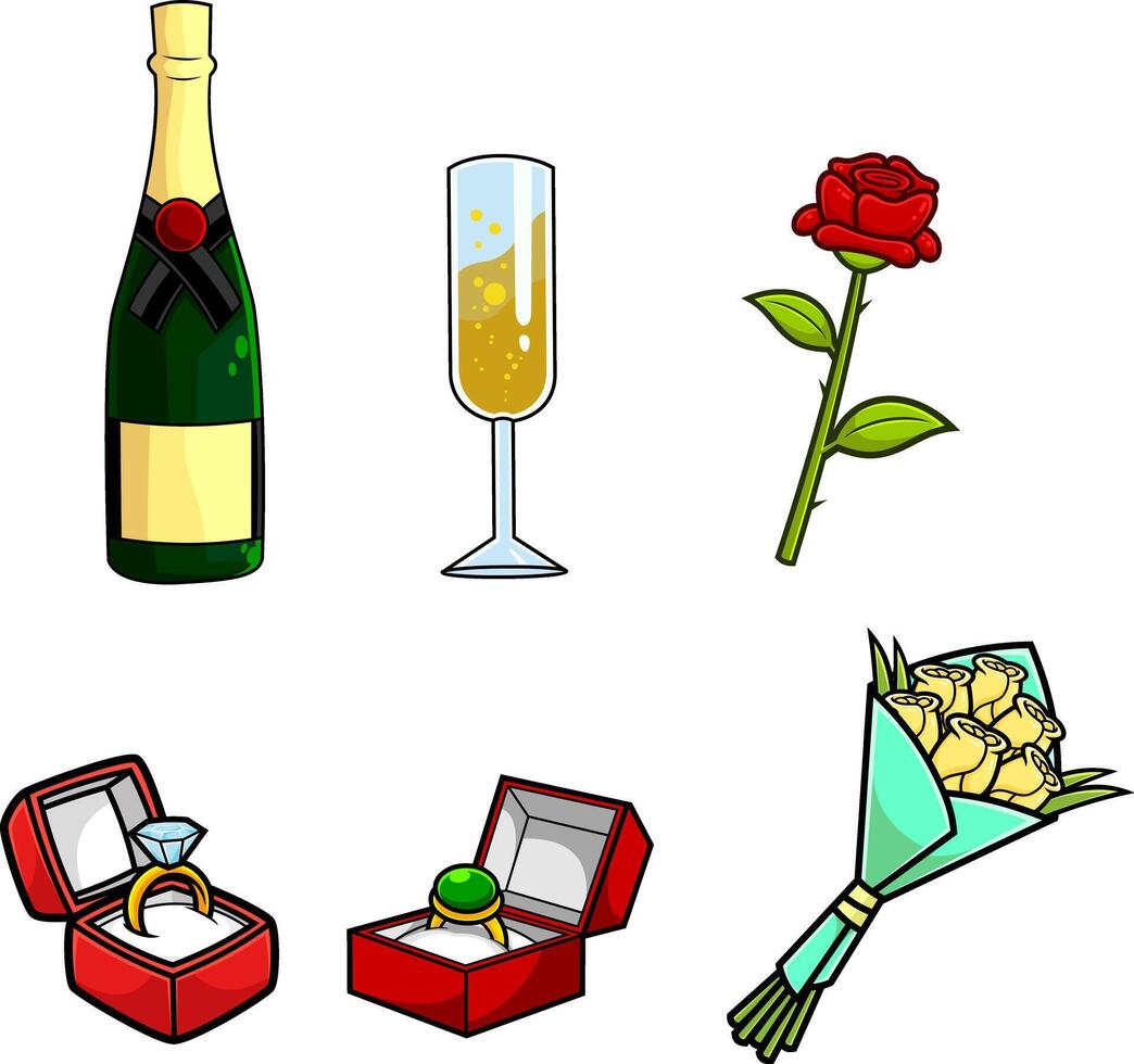 Cartoon Wedding Accessories. Hand Drawn Collection Set vector