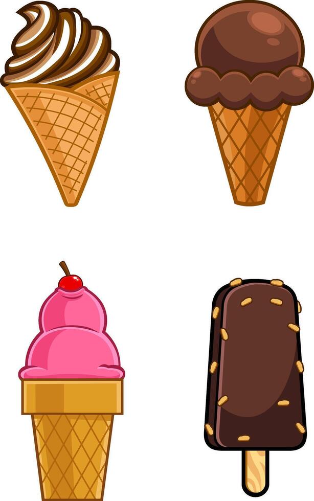 Cartoon Frozen Ice Cream Dessert. Hand Drawn Collection Set vector