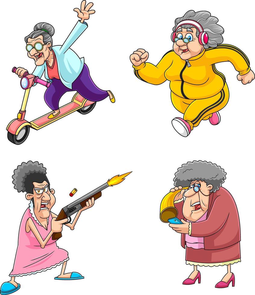 Grandma Cartoon Characters. Collection Set Isolated On White Background vector