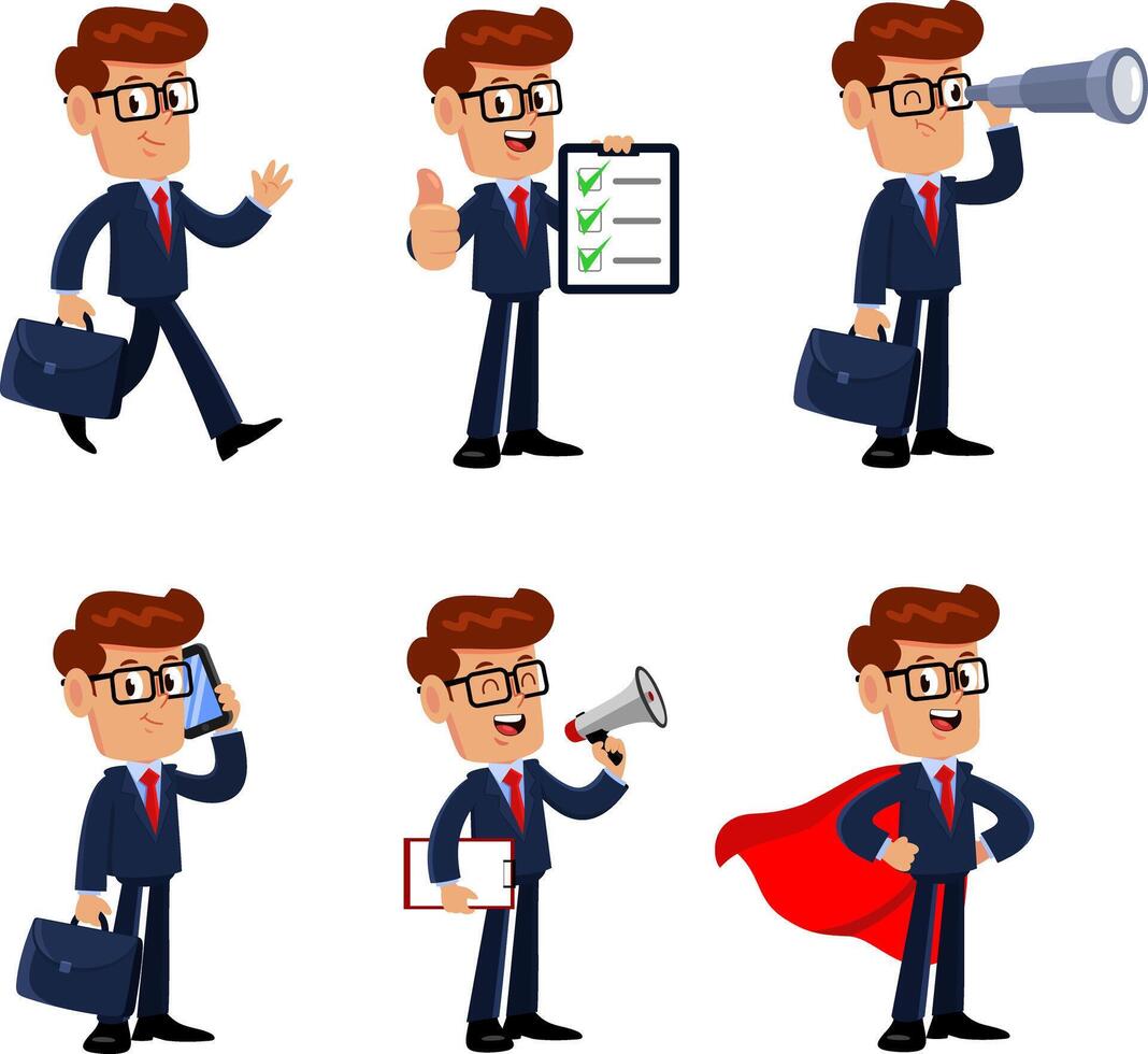 Businessman Cartoon Character. Flat Design Collection Set vector