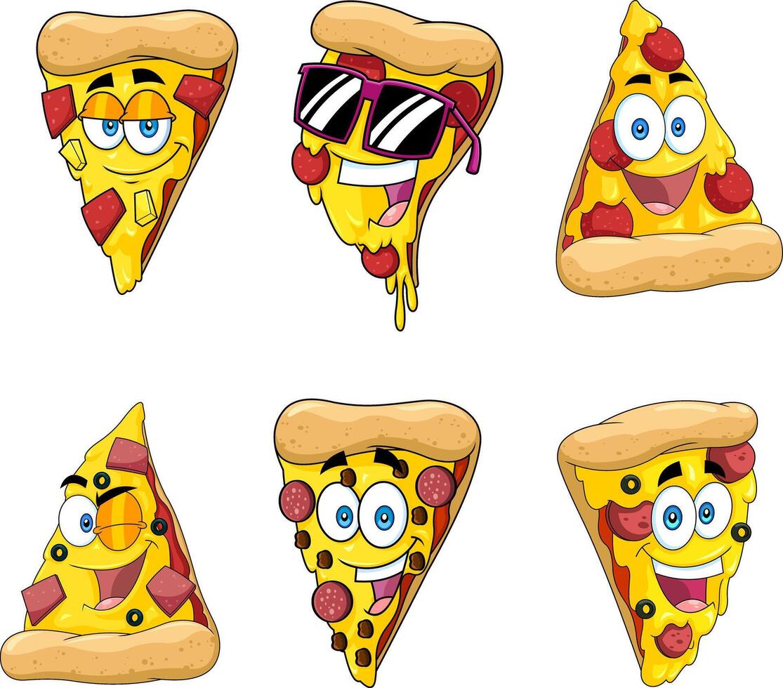 Pizza Slice Cartoon Characters. Hand Drawn Collection Set vector