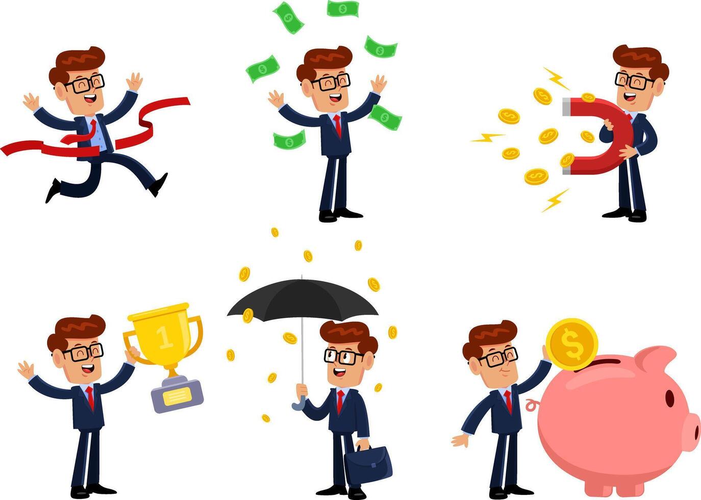 Businessman Cartoon Character. Flat Design Collection vector