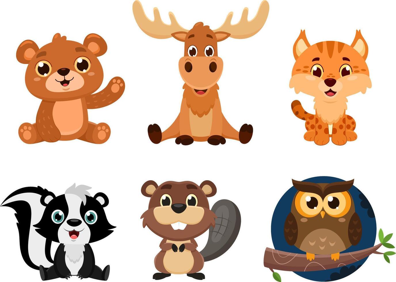 Woodland Animals Cartoon Characters. Flat Design Collection Set vector