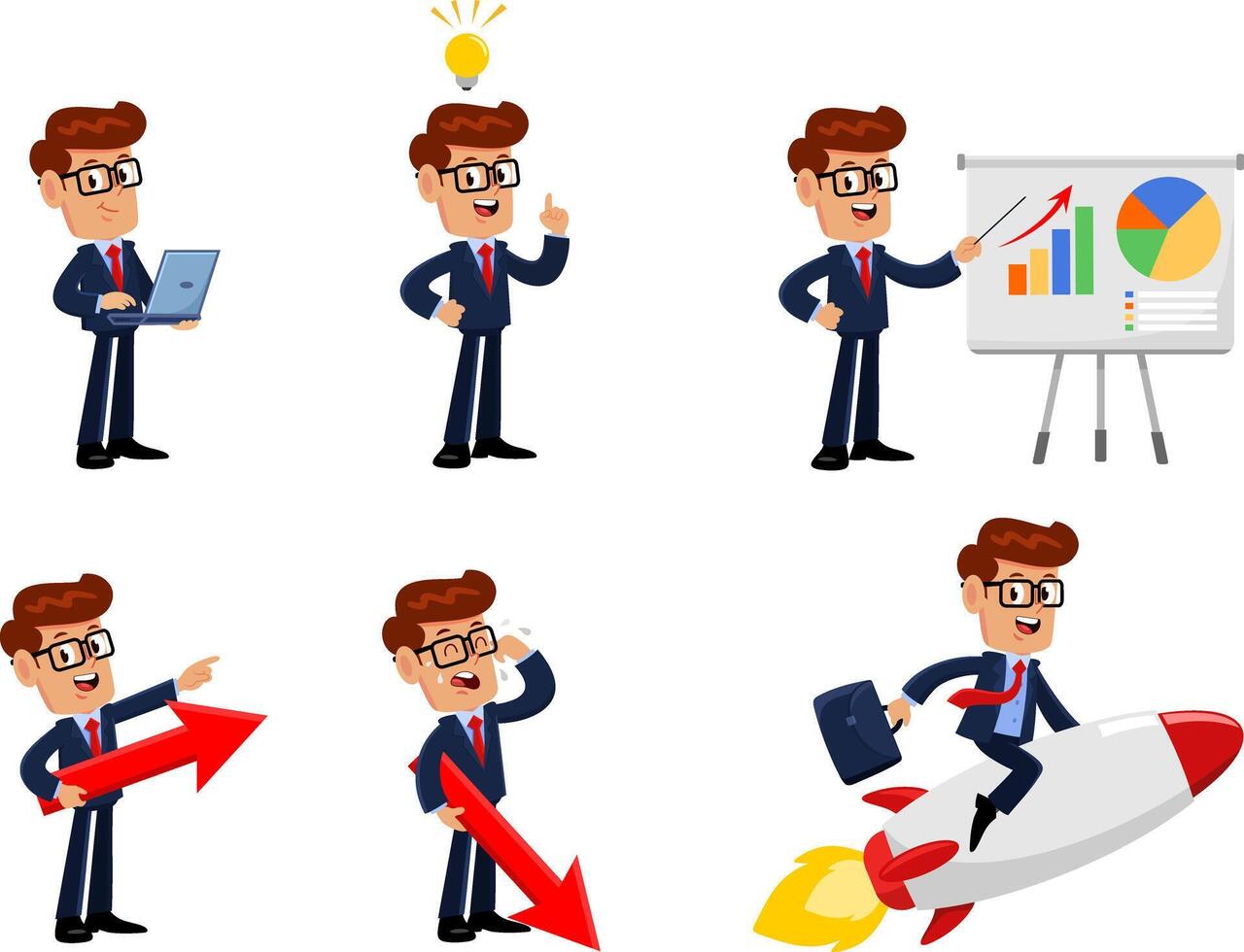 Businessman Character. Flat Design Collection Set vector