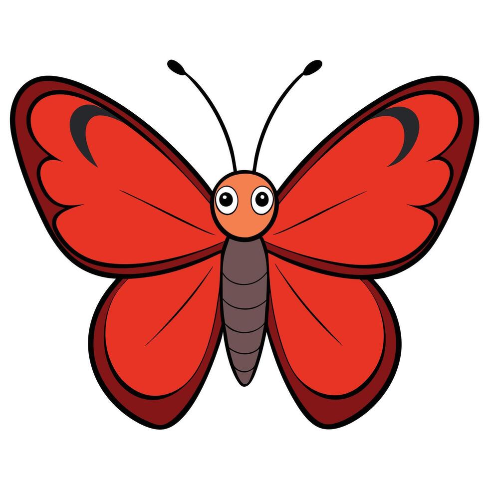 A cartoon red butterfly with black eyes vector