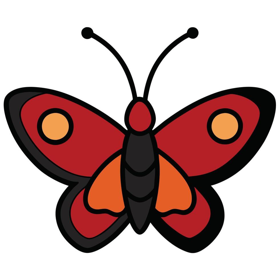 A red and black butterfly with orange spots vector