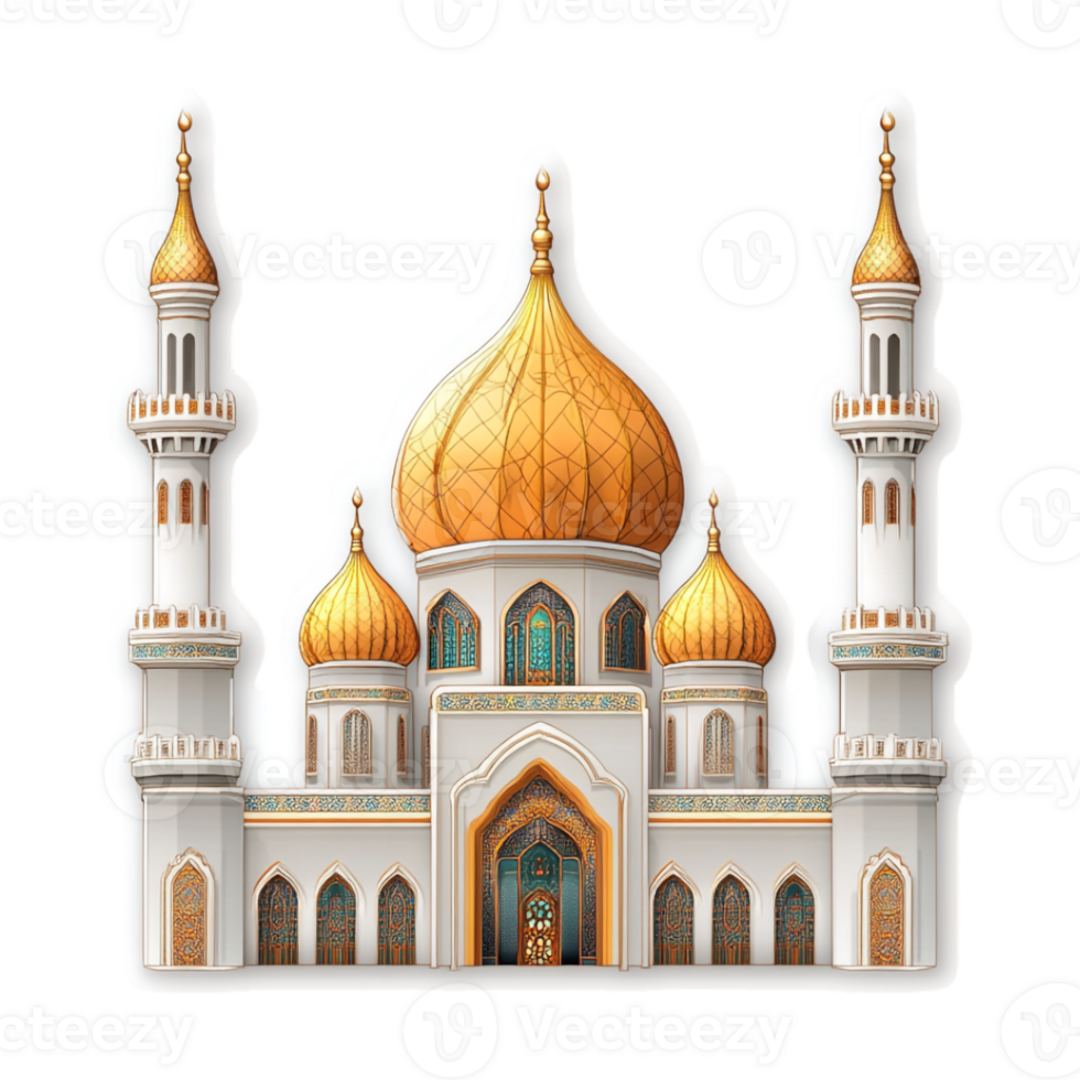 A white mosque with golden domes sticker png