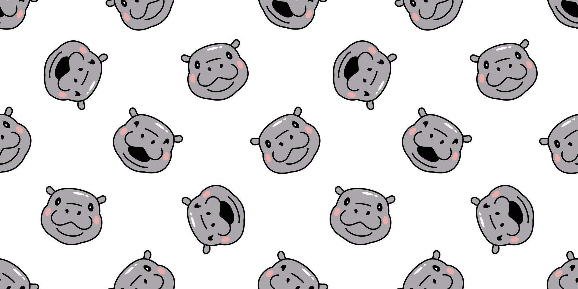 Baby Hippo seamless pattern pygmy hippo face head smile icon hippopotamuses zoo pet animal cartoon character doodle tile background gift wrapping paper repeat wallpaper scarf isolated illustrat vector