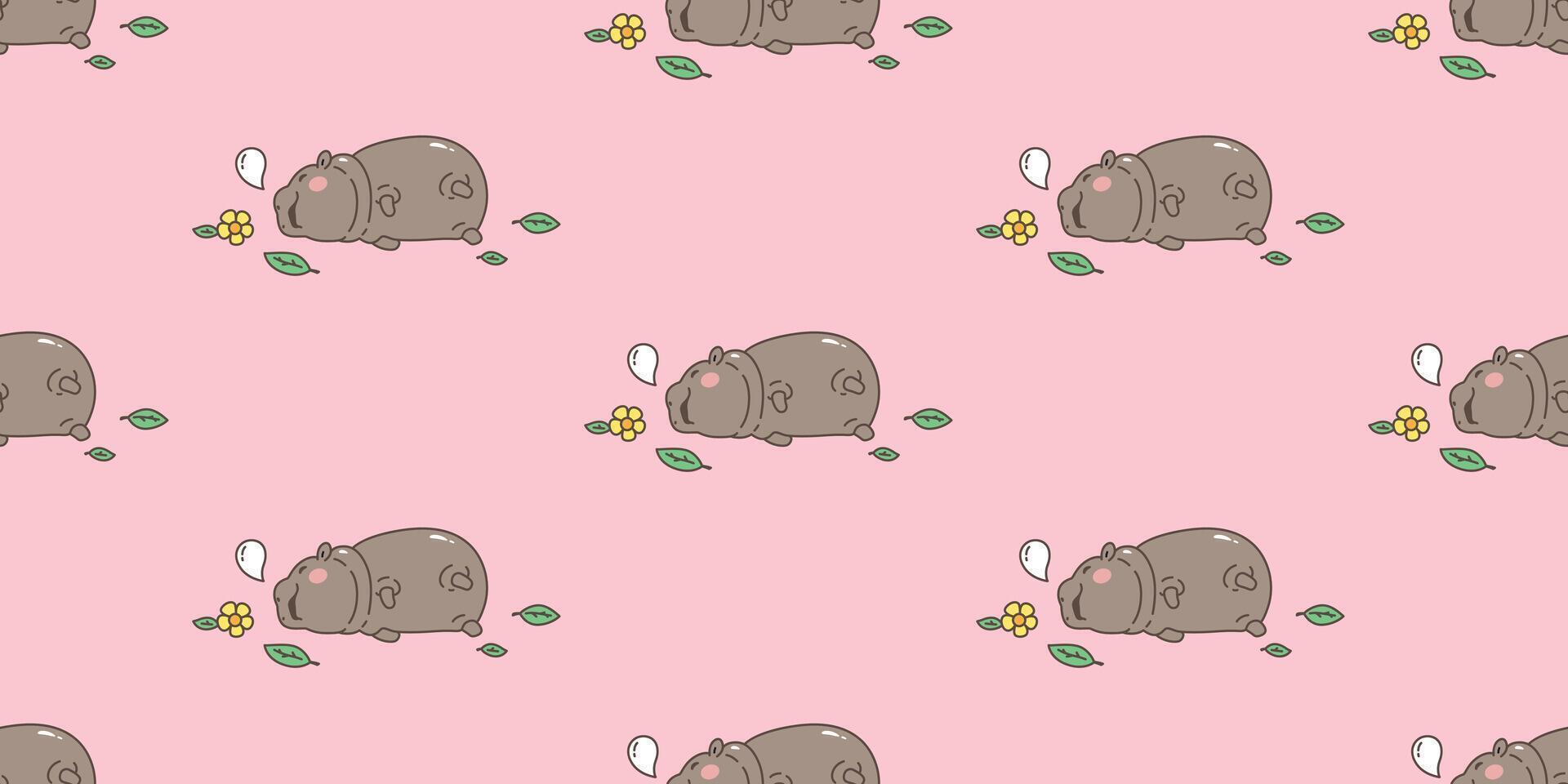 pygmy hippo seamless pattern baby Hippo sleeping hippopotamuses zoo pet animal cartoon character doodle tile background gift wrapping paper repeat wallpaper scarf isolated illustration design vector