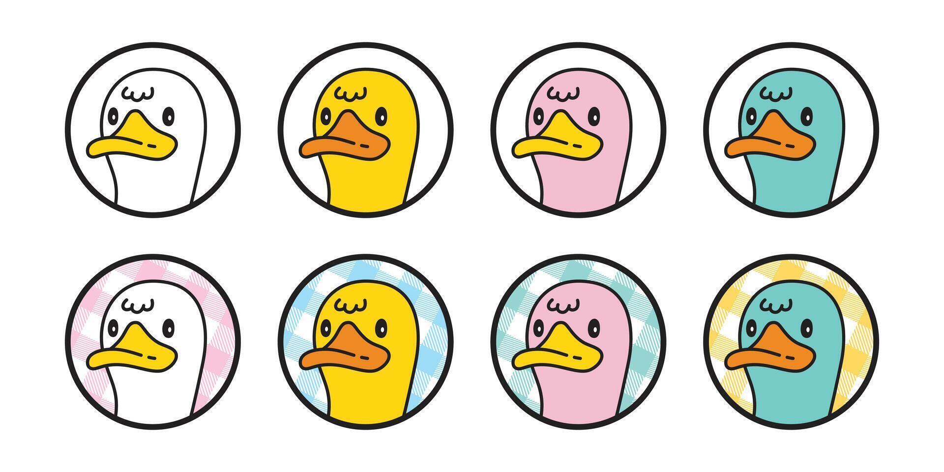 duck face head icon round cartoon logo character rubber duck bird chicken symbol doodle isolated illustration design vector