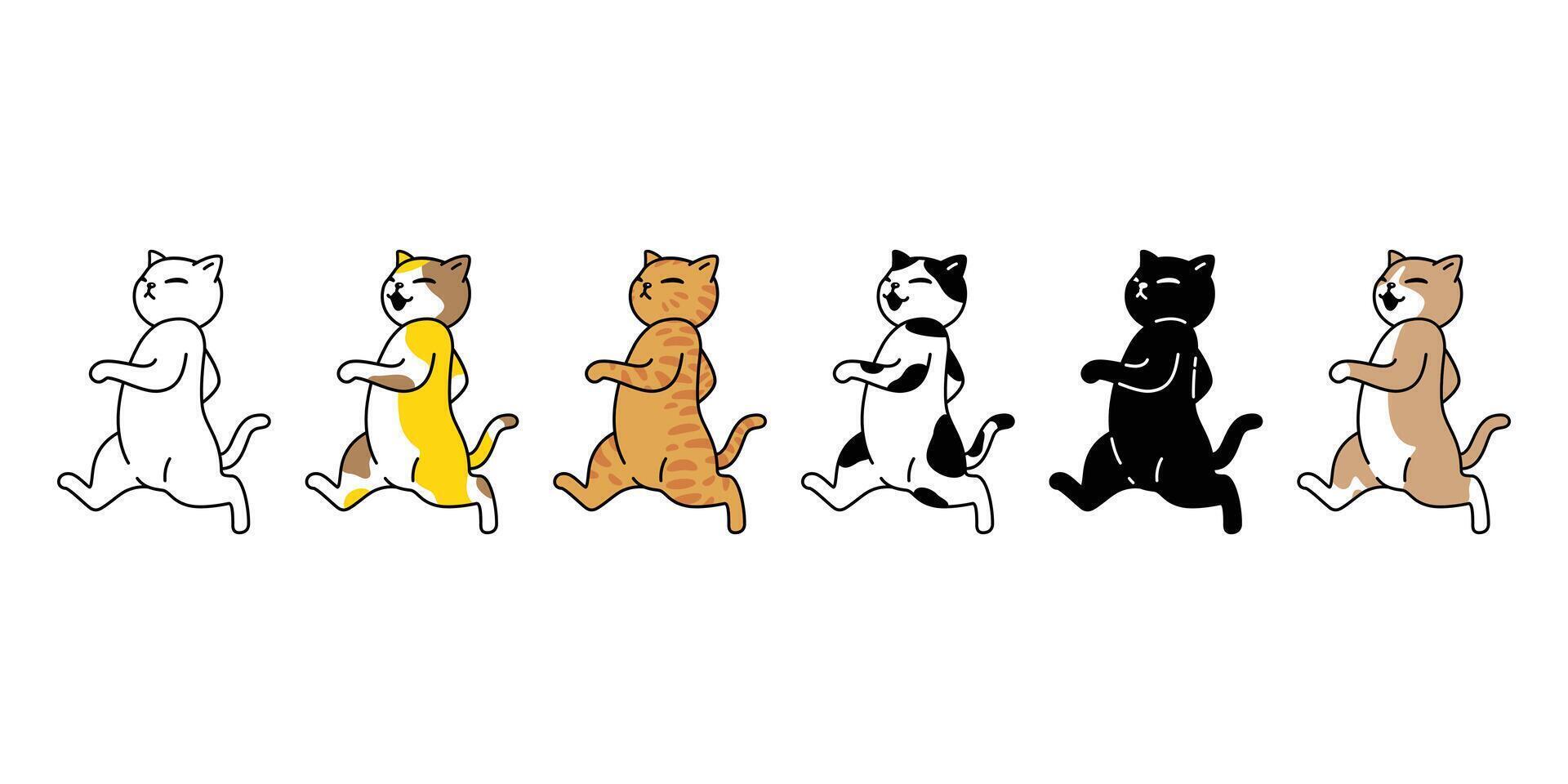 cat kitten calico running walking icon neko pet cartoon character munchkin illustration symbol clip art isolated vector